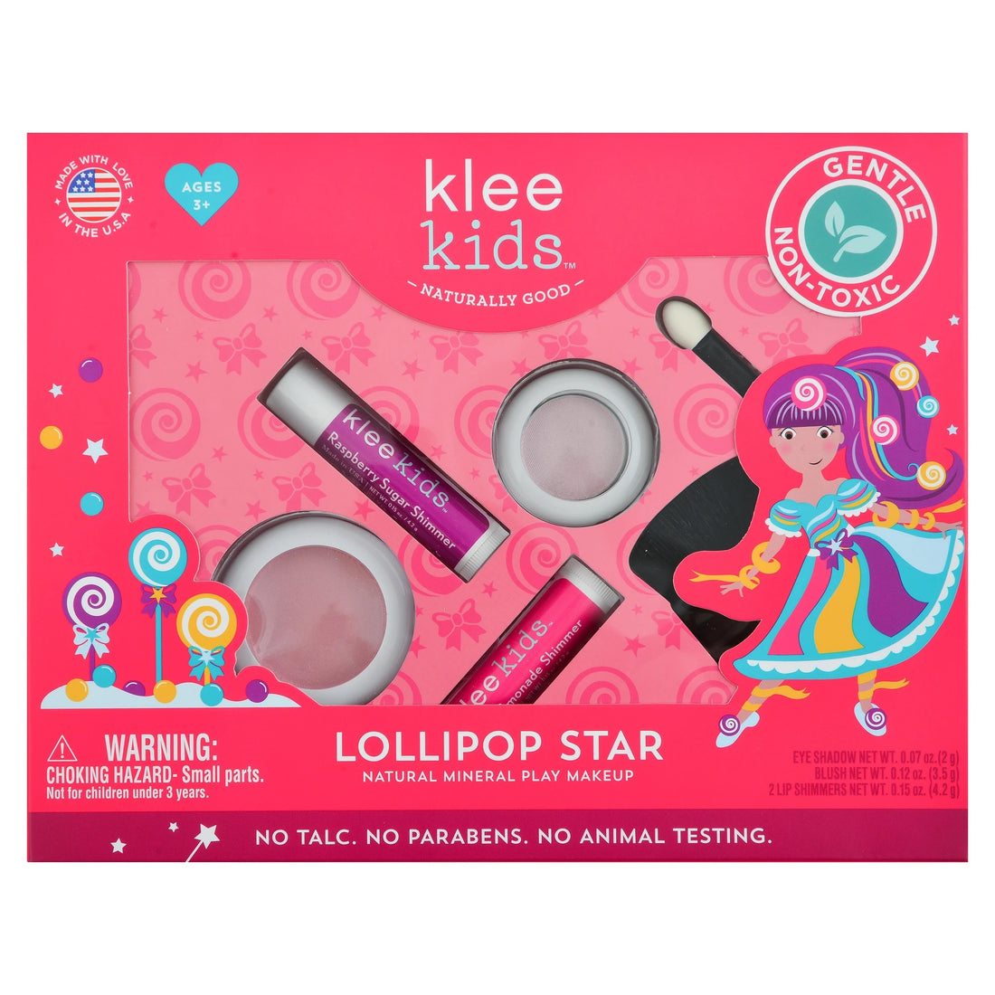 Klee Kids Pressed Powder 4PC Kit (Lollipop Star) 天然礦物彩妝4件組合 (糖果明星)