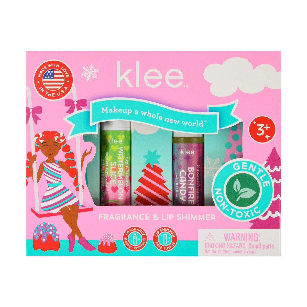 【Preorder ONLY 預購產品】Klee Naturals - Xmas Edition - Natural Lip Shimmer &amp; Natural Fragrance Duo 聖誕版 - 天然閃色唇蜜 + 天然香水組合 (Bonfire Candy)